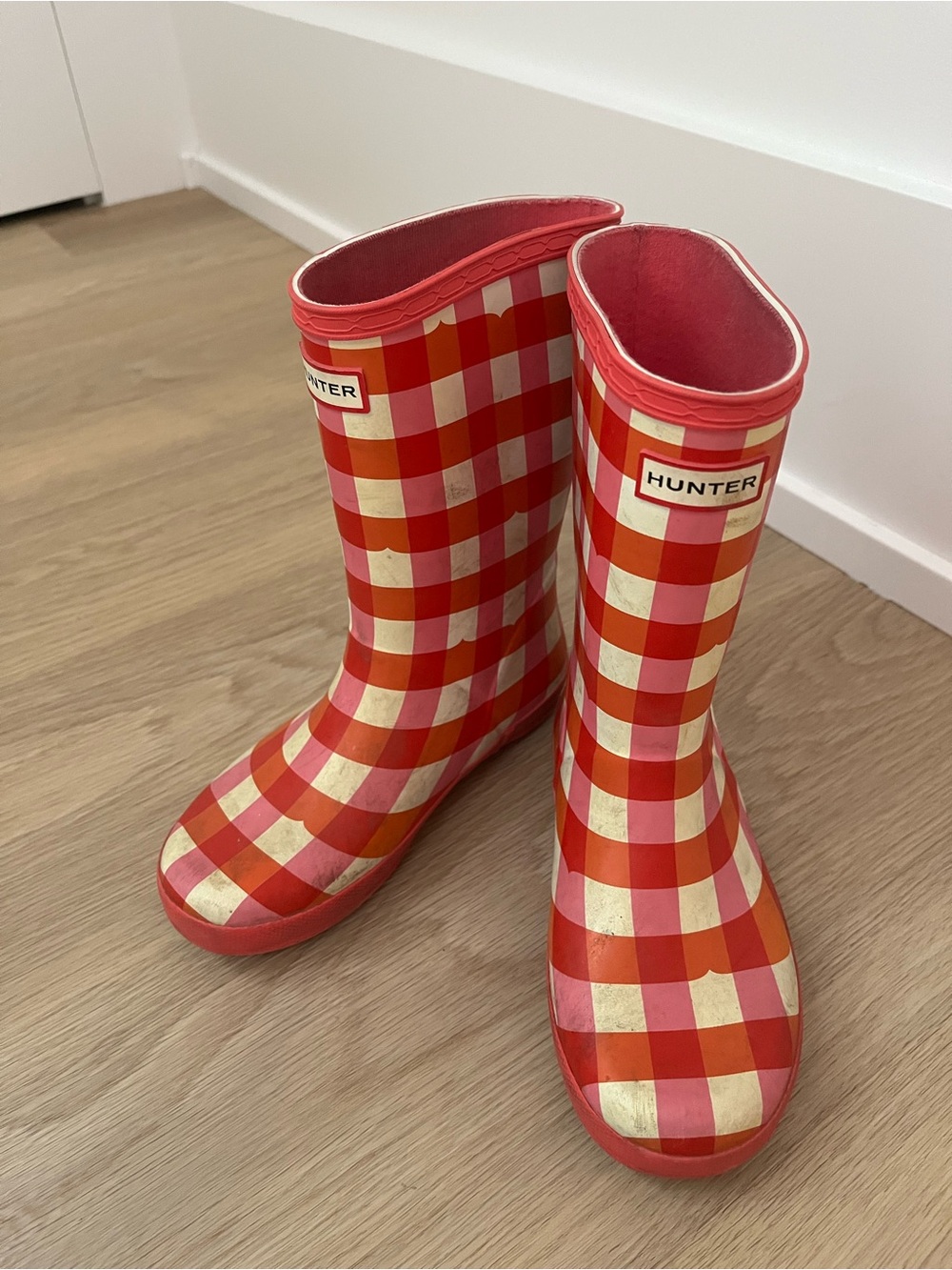 Hunter Kids Red and Pink Gingham Rain Boots